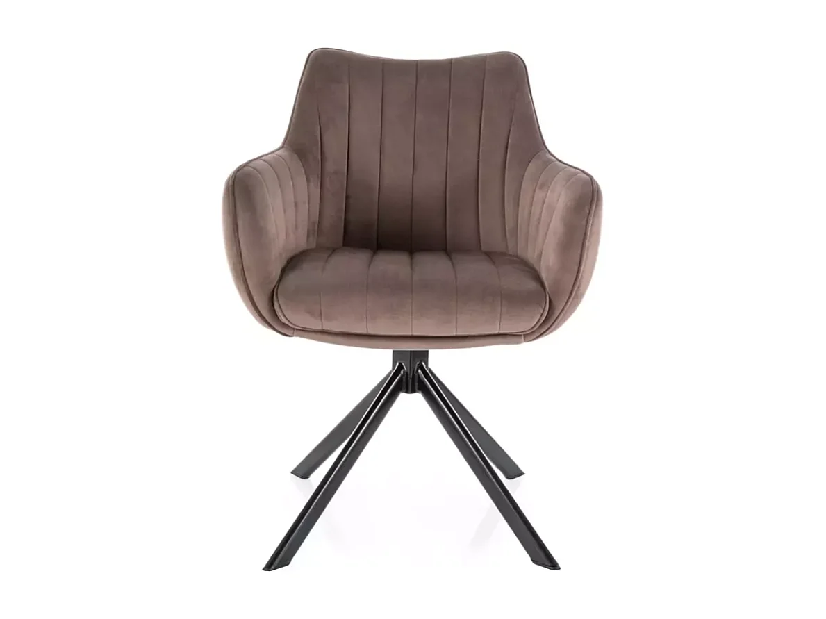 Chaise pivotante en tissu velours cappuccino avec structure en métal noir mat NOPE