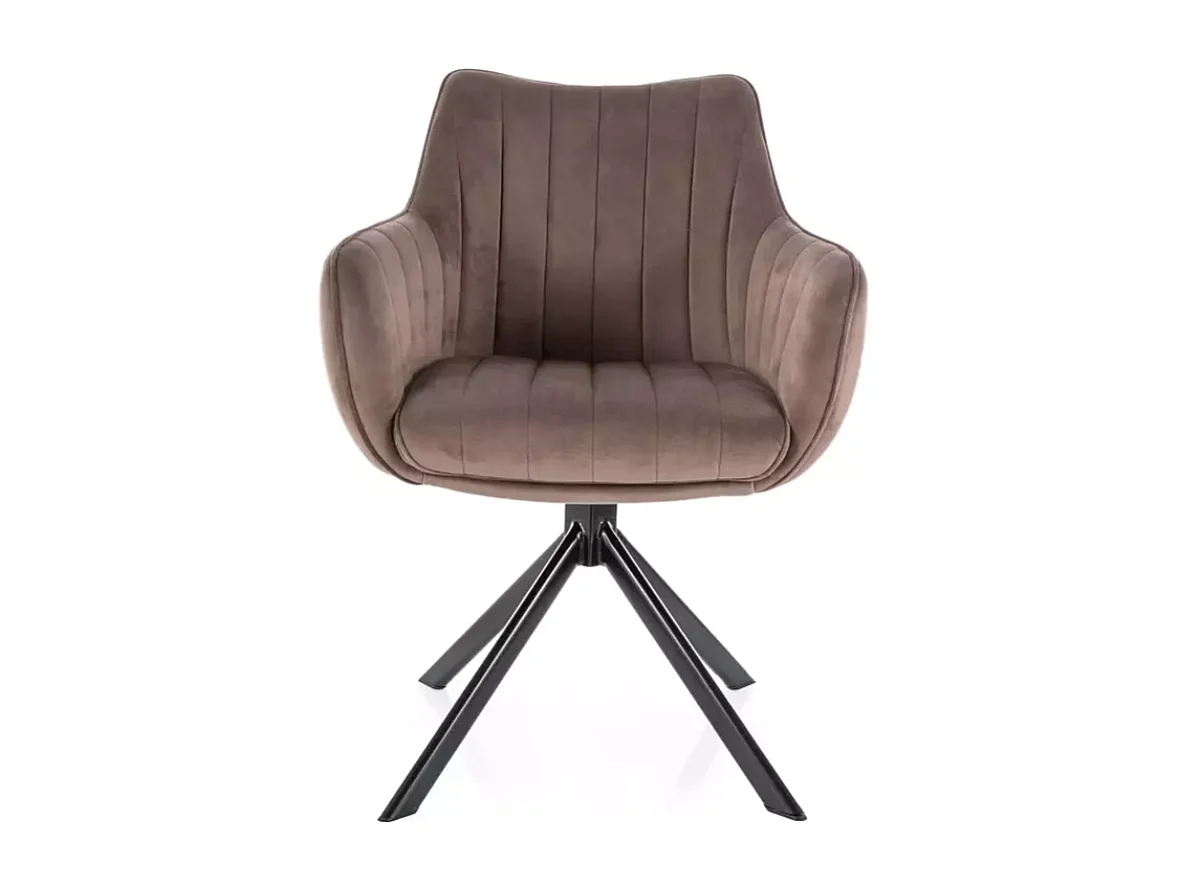 Chaise pivotante en tissu velours cappuccino avec structure en métal noir mat NOPE