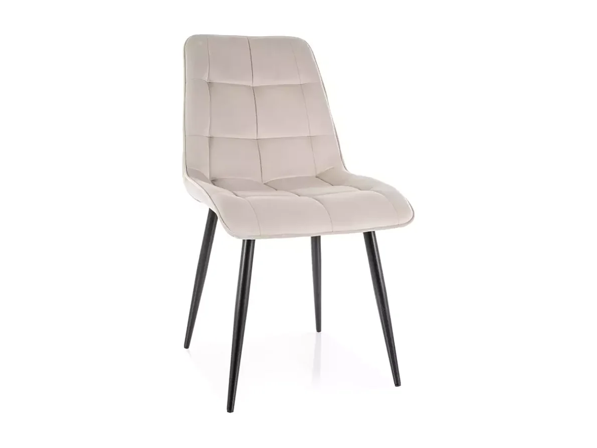 Chaise velours beige avec pieds métal noir mat dossier matelassé TIRRES