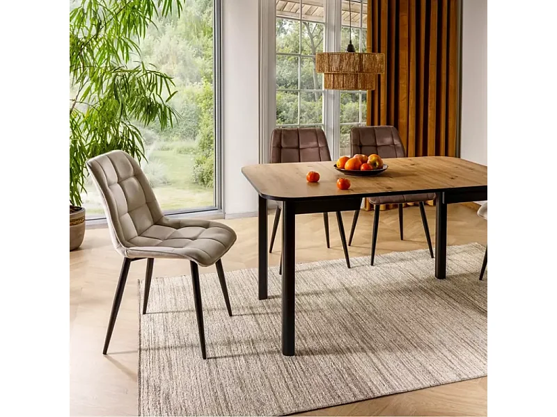 Chaise velours beige avec pieds métal noir mat dossier matelassé TIRRES