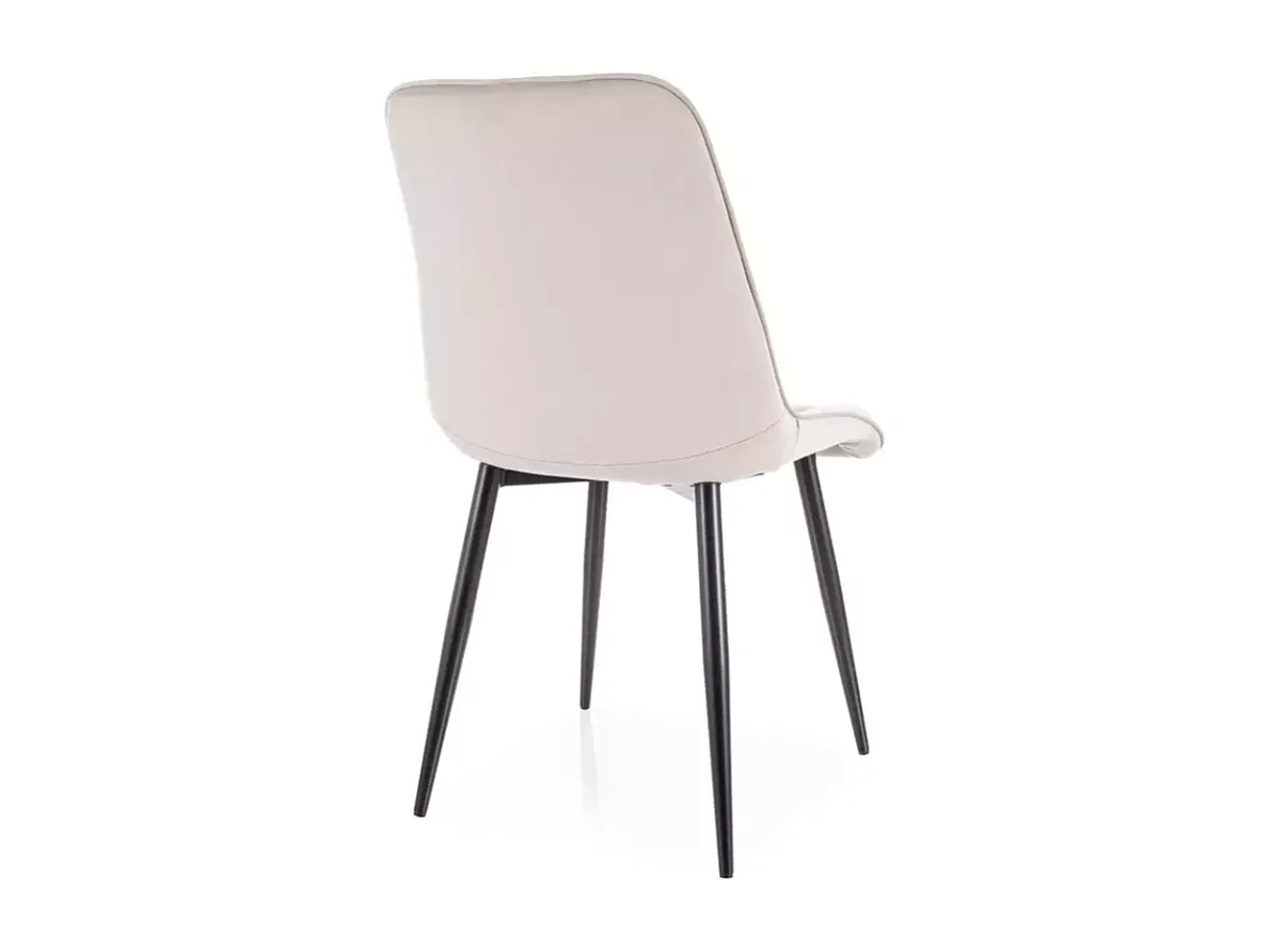 Chaise velours beige avec pieds métal noir mat dossier matelassé TIRRES