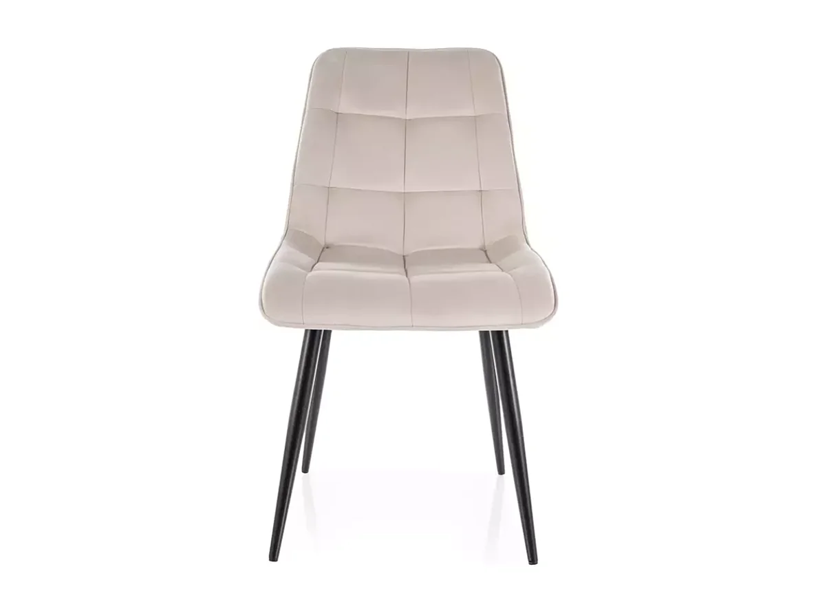 Chaise velours beige avec pieds métal noir mat dossier matelassé TIRRES