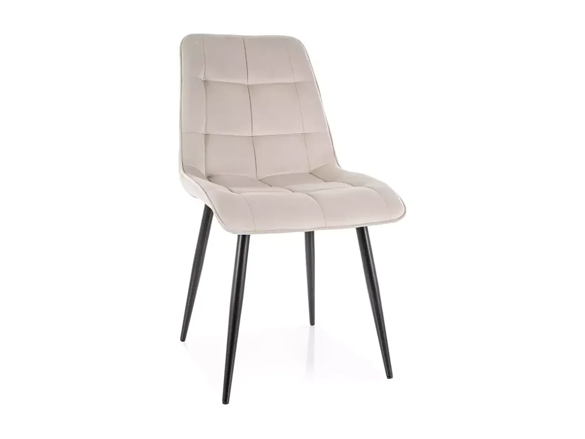 Chaise velours beige avec pieds métal noir mat dossier matelassé TIRRES