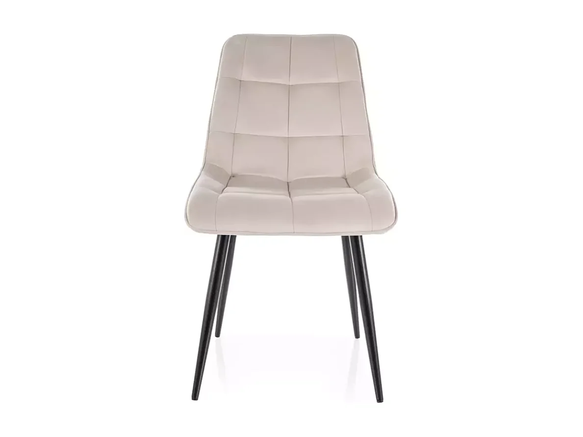 Chaise velours beige avec pieds métal noir mat dossier matelassé TIRRES