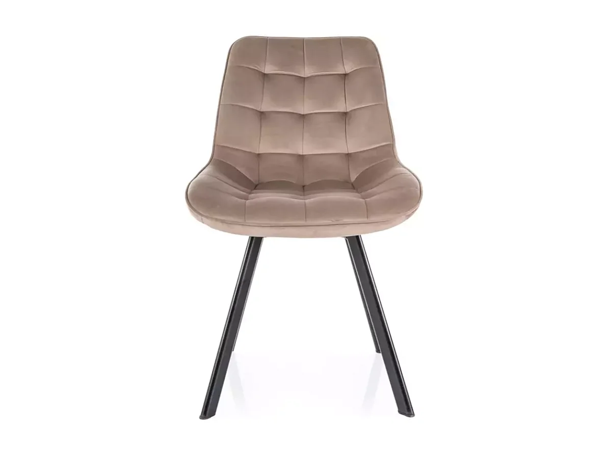 Chaise LOUPI en velours beige pivotante et pieds métal noir mat rembourrée