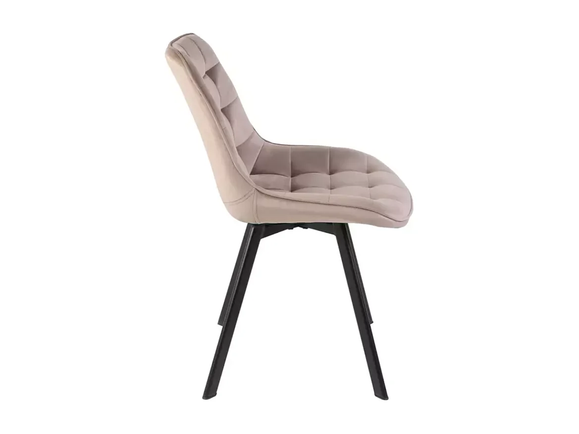 Chaise LOUPI en velours beige pivotante et pieds métal noir mat rembourrée
