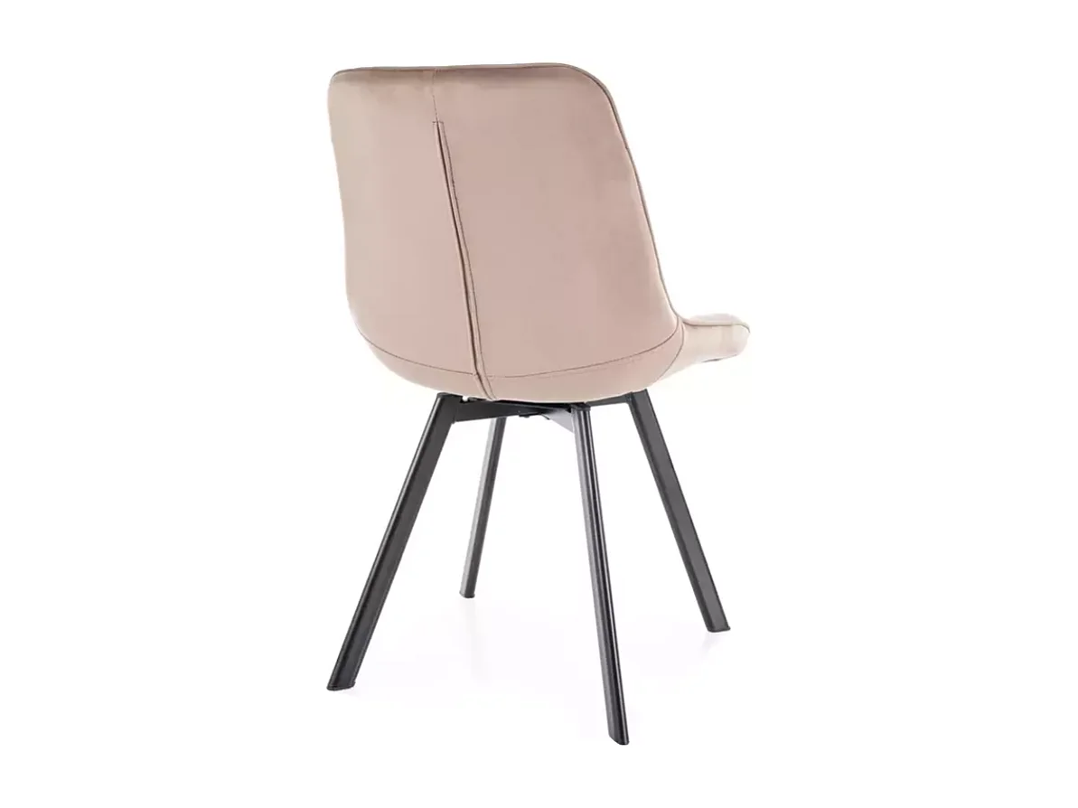 Chaise LOUPI en velours beige pivotante et pieds métal noir mat rembourrée