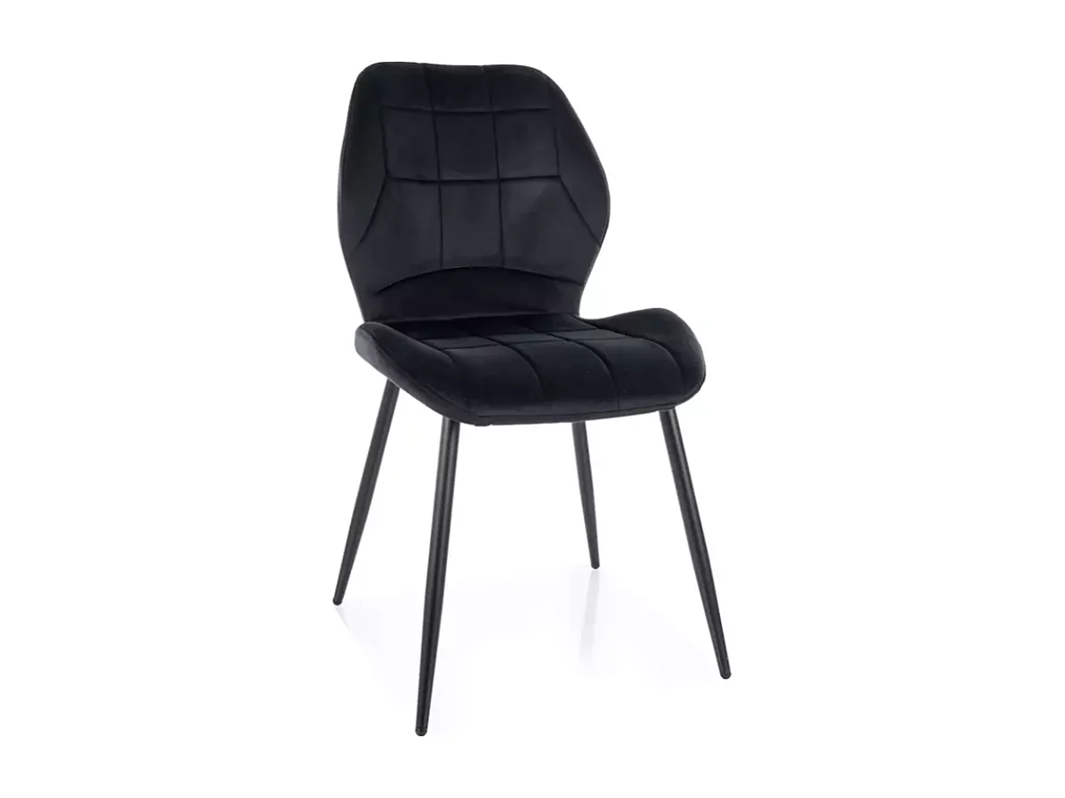 Chaise noire velours pieds métal noir mat assise moelleuse style minimal NEPTYN