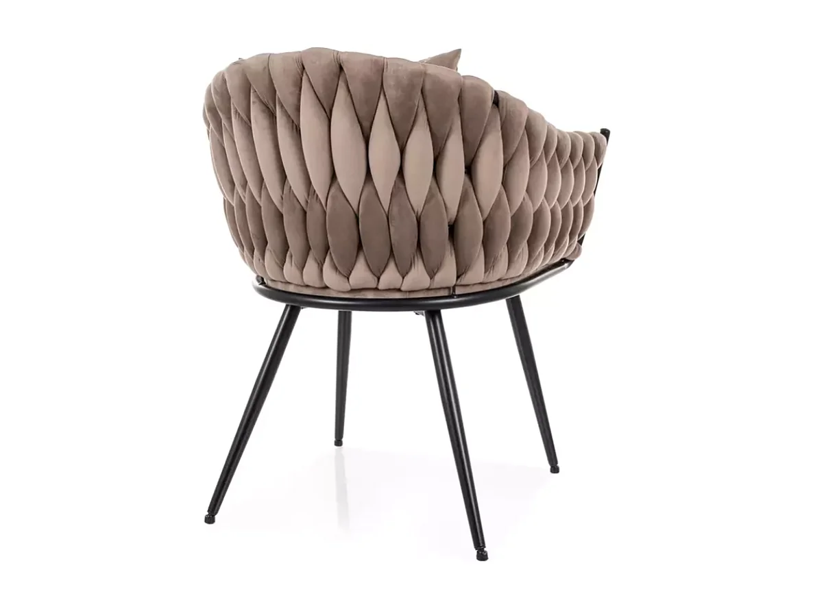 Chaise dossier matelassé velours beige avec coussin décoratif NANSY