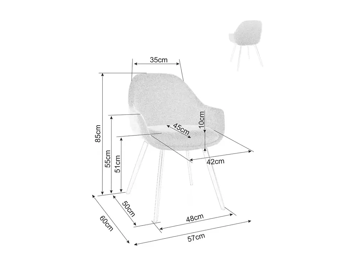 Chaise tissu gris avec accoudoirs ergonomiques et piètement en métal noir MOLYNE