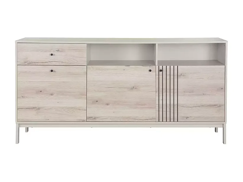 Buffet 3 portes FLY2 chêne alpin et blanc cassé style contemporain 180x40x90 cm