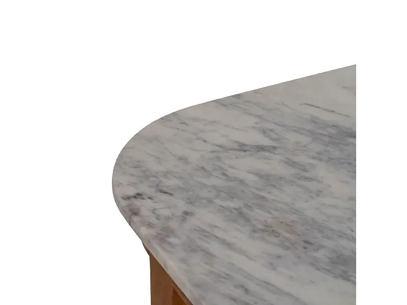 Buffet plateau marbre blanc et bois de manguier avec 6 tiroirs BELISANE