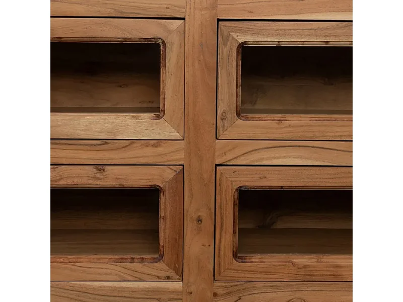 Buffet plateau marbre blanc et bois de manguier avec 6 tiroirs BELISANE