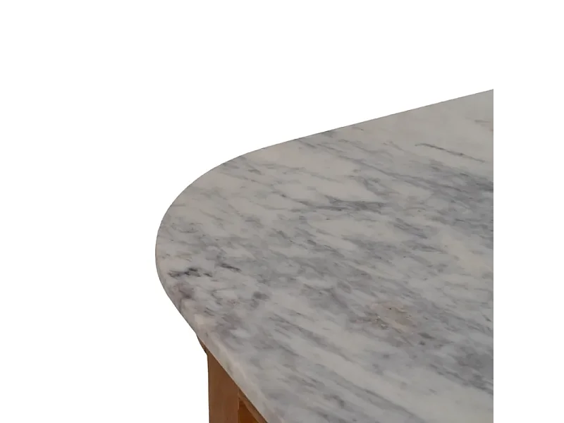 Buffet plateau marbre blanc et bois de manguier avec 6 tiroirs BELISANE