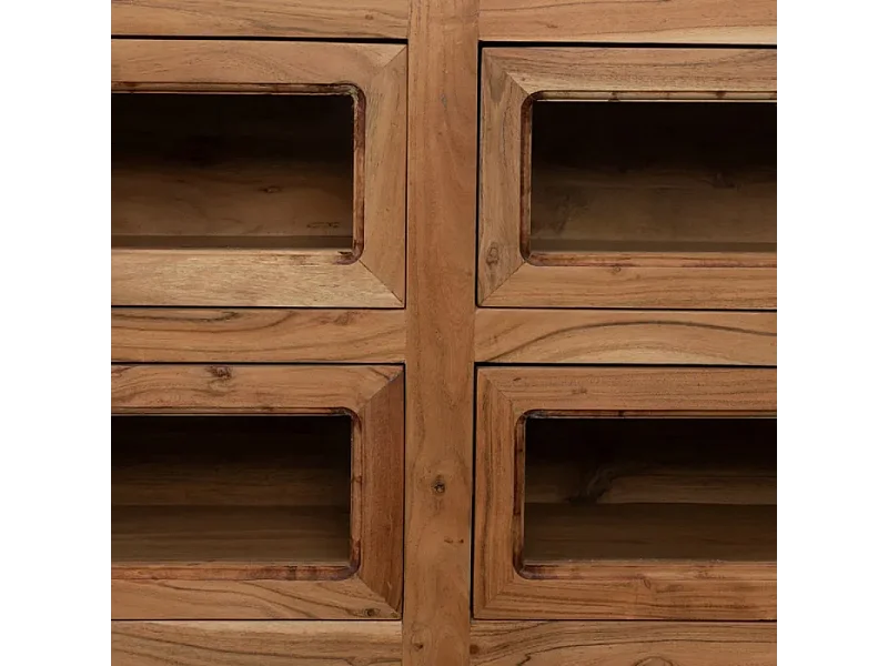 Buffet plateau marbre blanc et bois de manguier avec 6 tiroirs BELISANE