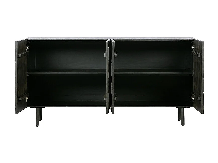 Buffet bas 4 portes sculptées en bois et métal noir KOUKI