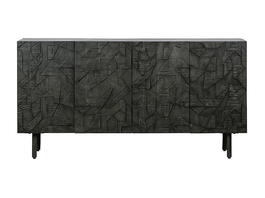 Buffet bas 4 portes sculptées en bois et métal noir KOUKI