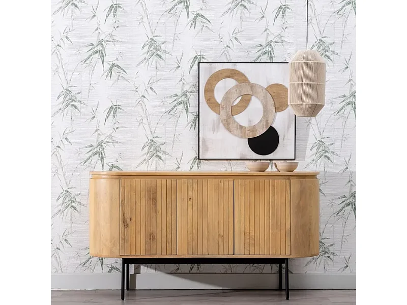 Buffet 3 portes bois naturel avec piètement noir moderne SYLPHI