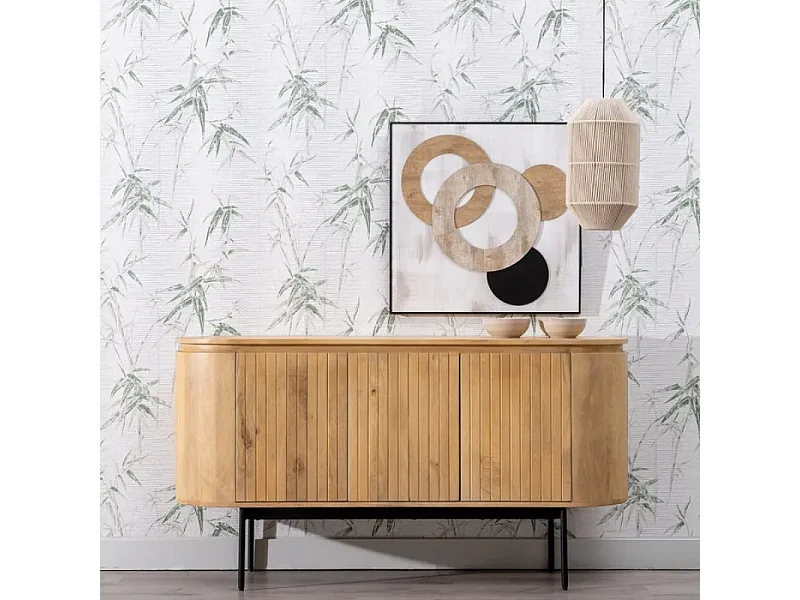 Buffet 3 portes bois naturel avec piètement noir moderne SYLPHI