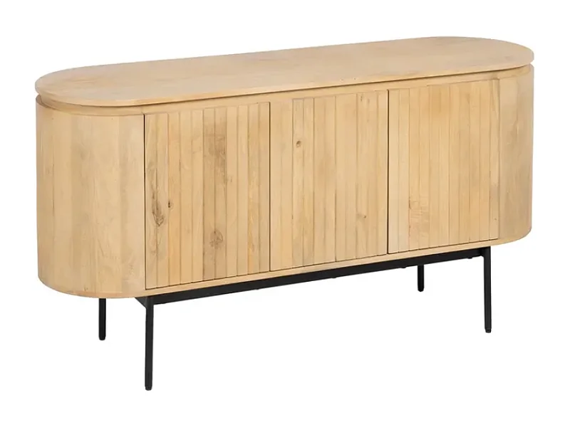 Buffet 3 portes bois naturel avec piètement noir moderne SYLPHI