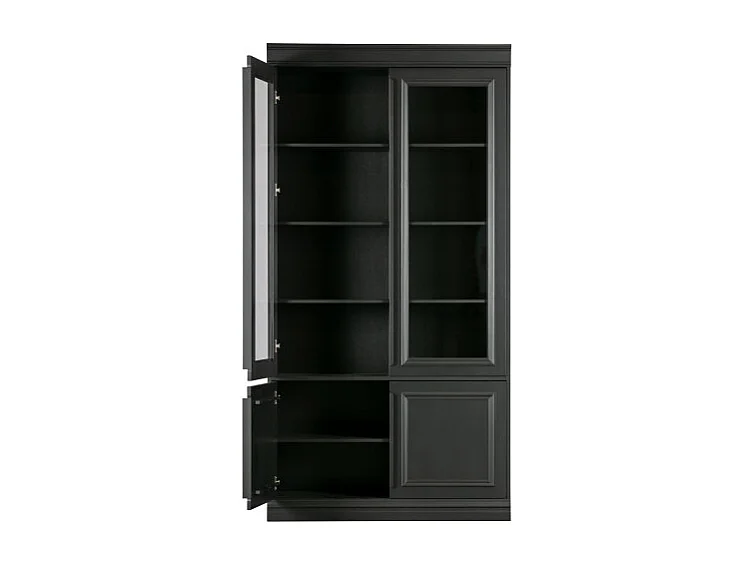 Grand buffet vitrine noir en bois de pin RALPH