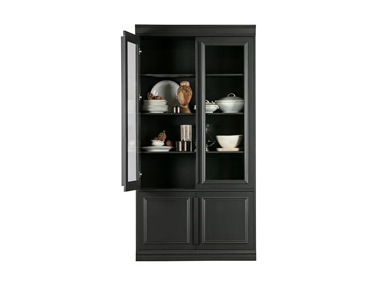 Grand buffet vitrine noir en bois de pin RALPH
