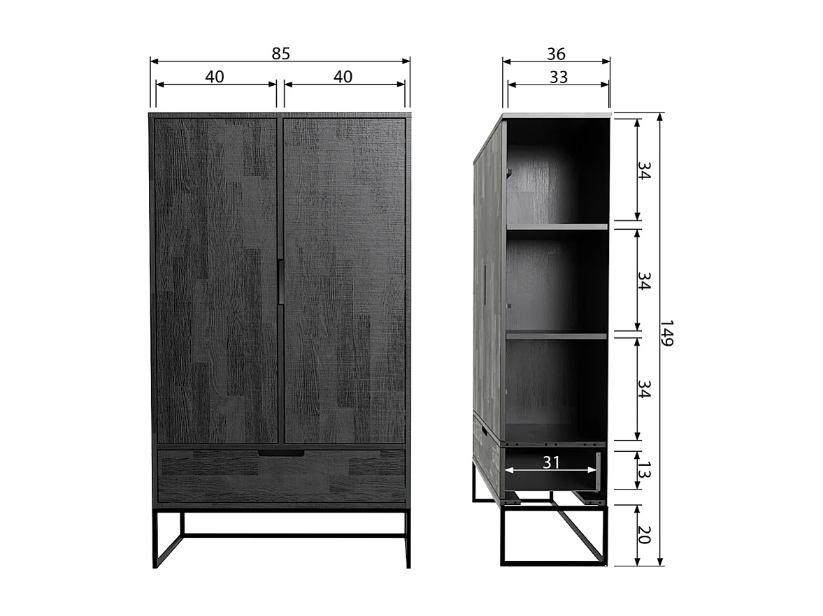 Grande armoire moderne bois massif 149cm SILAS