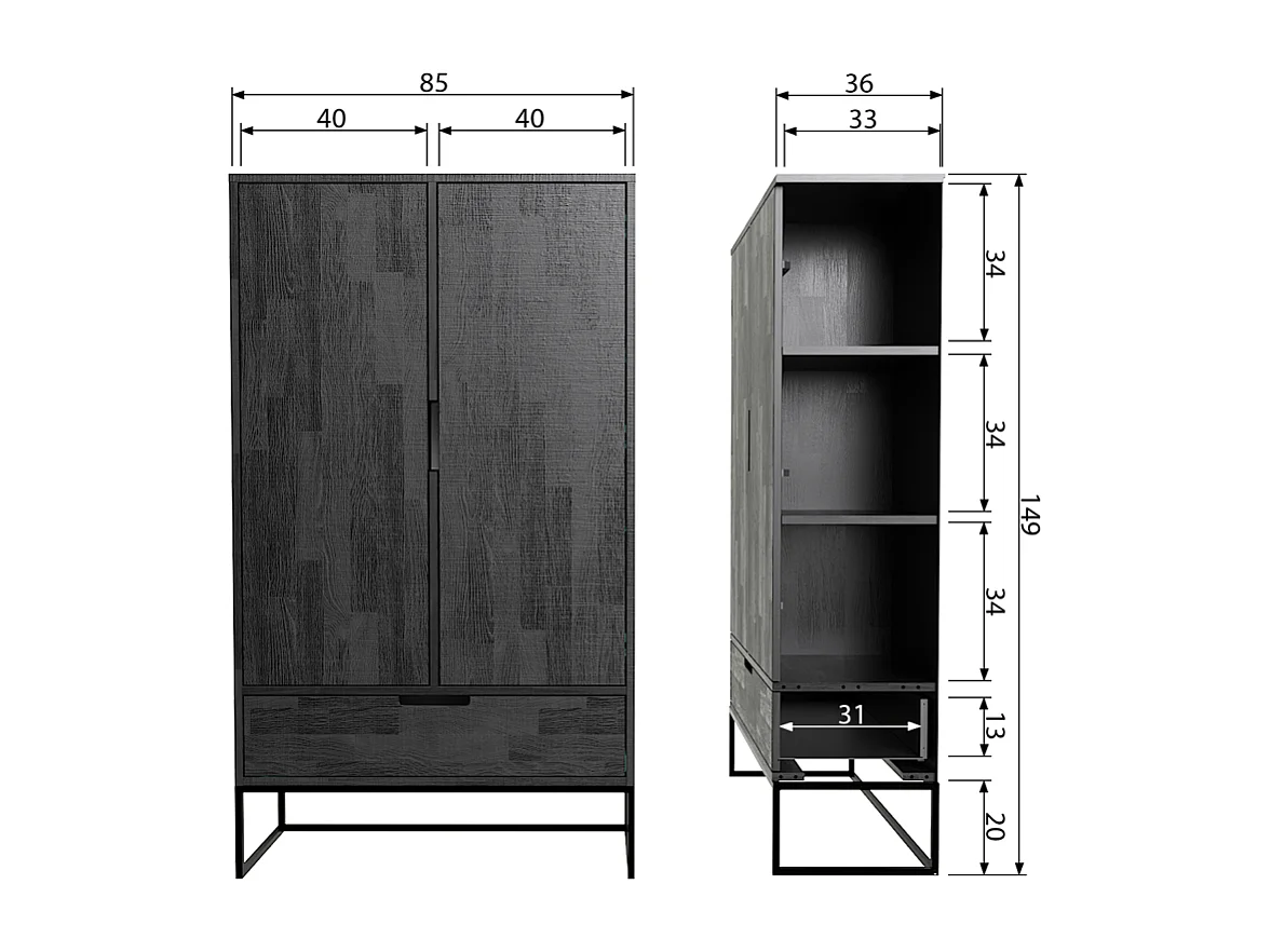 Grande armoire moderne bois massif 149cm SILAS