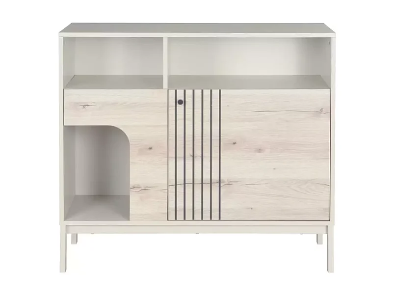 Buffet FLY4 avec niche pour chat en chêne alpin et métal blanc cassé 100x40x90 cm