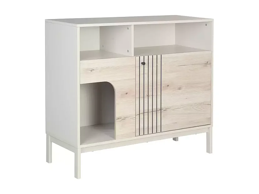 Buffet FLY4 avec niche pour chat en chêne alpin et métal blanc cassé 100x40x90 cm