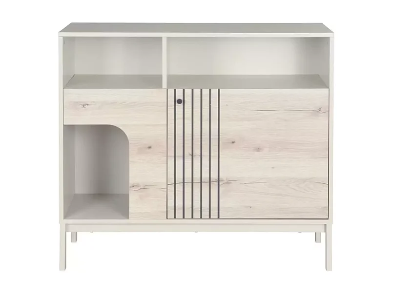 Buffet FLY4 avec niche pour chat en chêne alpin et métal blanc cassé 100x40x90 cm