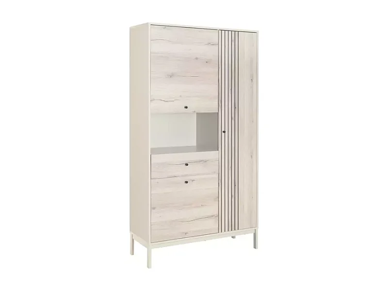 Étagère haute FLY1 en métal blanc cassé et chêne alpin 100x40x191 cm