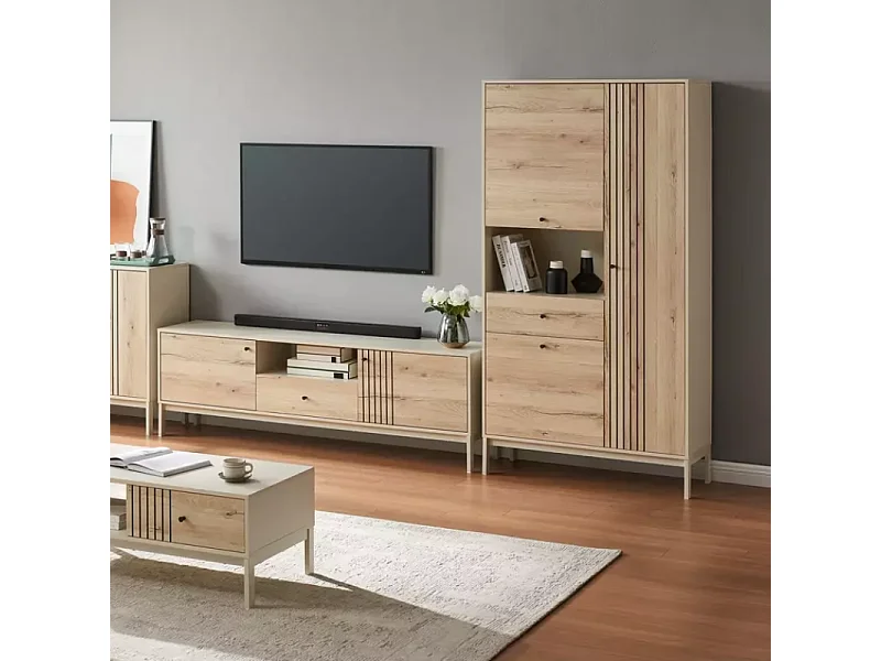 Étagère haute FLY1 en métal blanc cassé et chêne alpin 100x40x191 cm