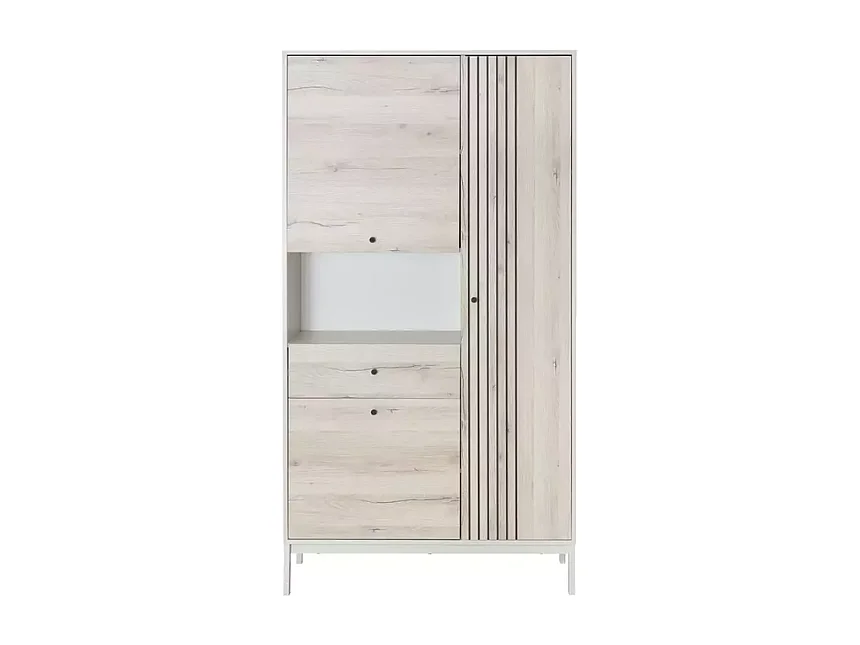 Étagère haute FLY1 en métal blanc cassé et chêne alpin 100x40x191 cm