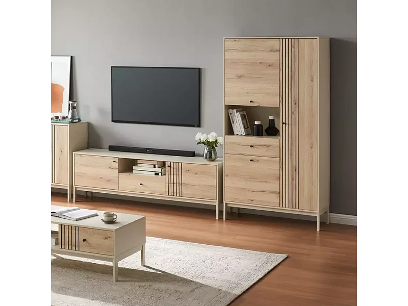 Étagère haute FLY1 en métal blanc cassé et chêne alpin 100x40x191 cm