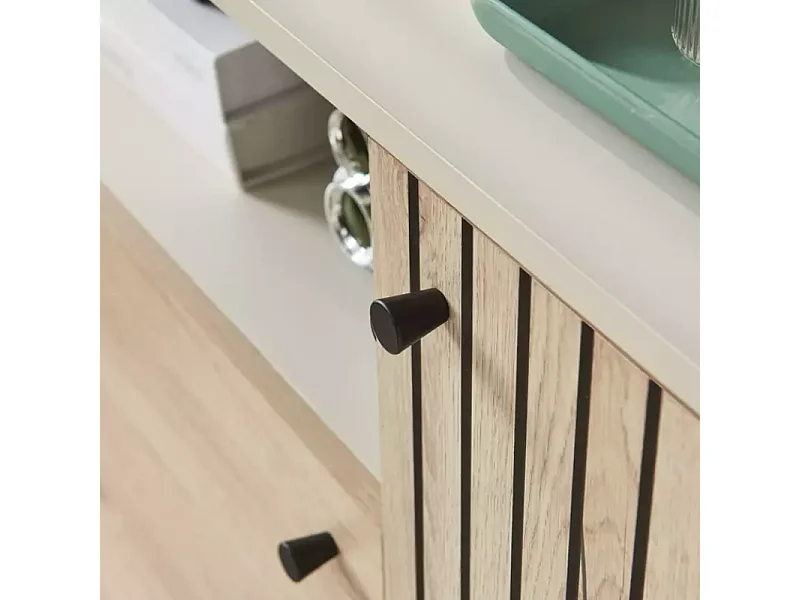 Buffet compact FLY3 2 portes en chêne alpin et métal blanc cassé 100x40x90 cm