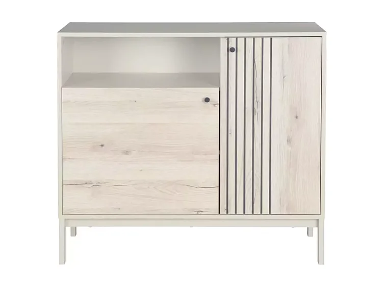 Buffet compact FLY3 2 portes en chêne alpin et métal blanc cassé 100x40x90 cm