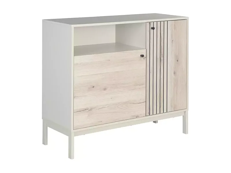 Buffet compact FLY3 2 portes en chêne alpin et métal blanc cassé 100x40x90 cm