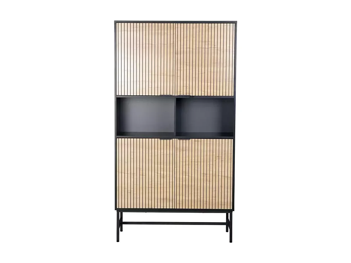 Étagère moderne industrielle SALOUNE1 en métal noir et chêne 100x40x184 cm