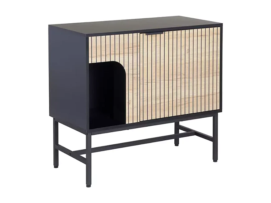 Commode 1 porte SALOUNE5 style industriel chêne naturel et métal noir 75x40x80 cm