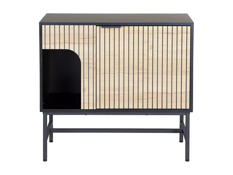 Commode 1 porte SALOUNE5 style industriel chêne naturel et métal noir 75x40x80 cm