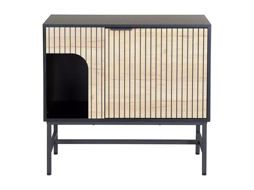 Commode 1 porte SALOUNE5 style industriel chêne naturel et métal noir 75x40x80 cm