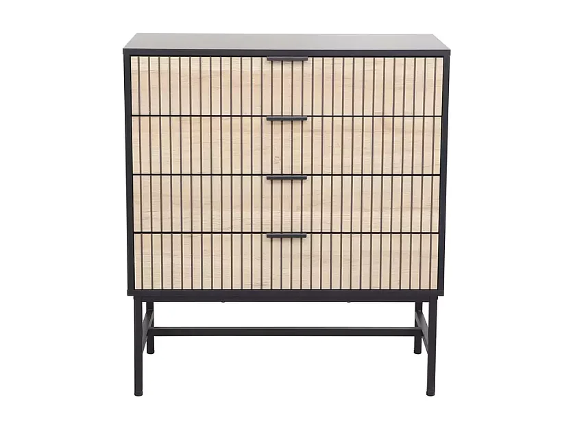 Commode 4 tiroirs SALOUNE4 style industriel chêne et métal noir mat 80x40x90 cm