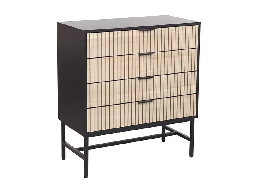 Commode 4 tiroirs SALOUNE4 style industriel chêne et métal noir mat 80x40x90 cm