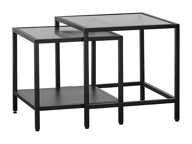 Set de 2 tables d'appoint en métal et verre cannelé JALYA