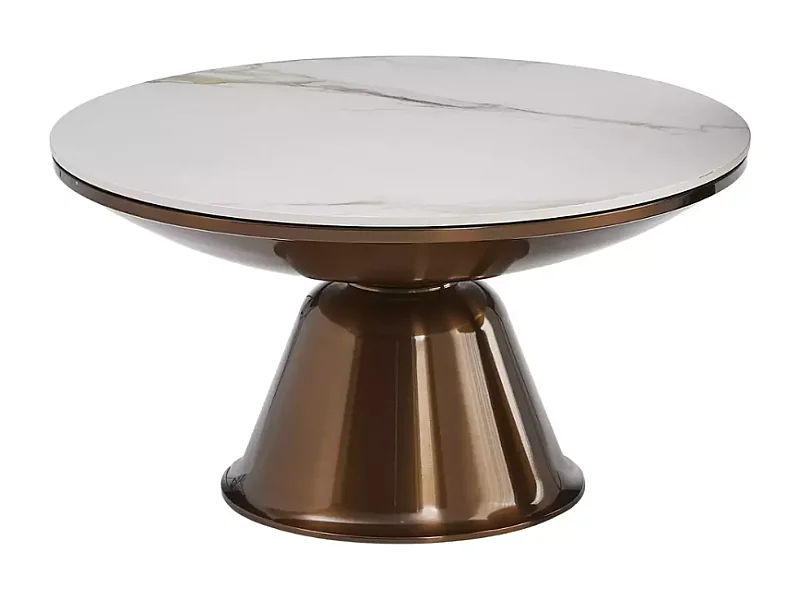 Deux petites tables basses céramique finition marbre blanc et cuivre LIVENTO