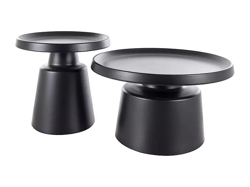 Deux tables basses rondes en métal noir mat design VELLINA