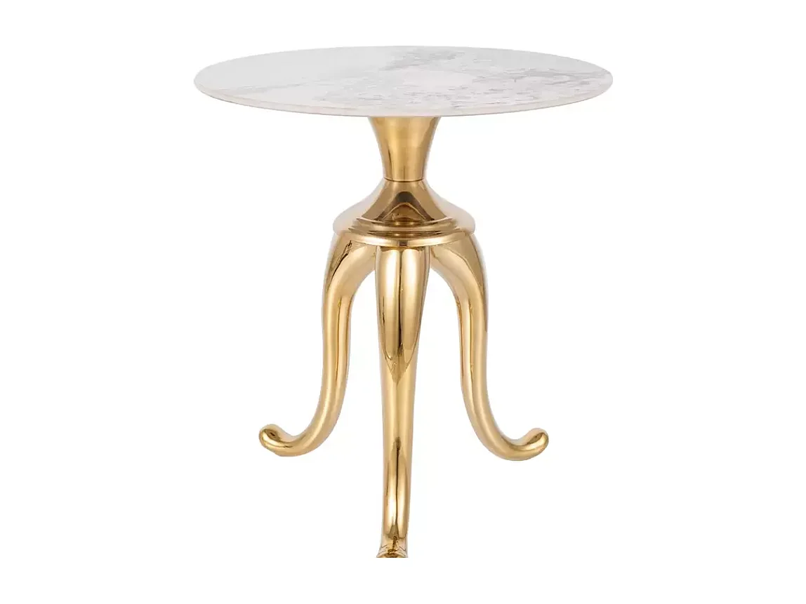 Table d'appoint contemporaine acier inoxydable finition marbre blanc avec pieds or BELLUNO