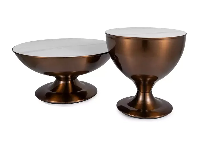 Ensemble de deux petites tables d'appoint métal marbre blanc 38 cm ZELLUNA