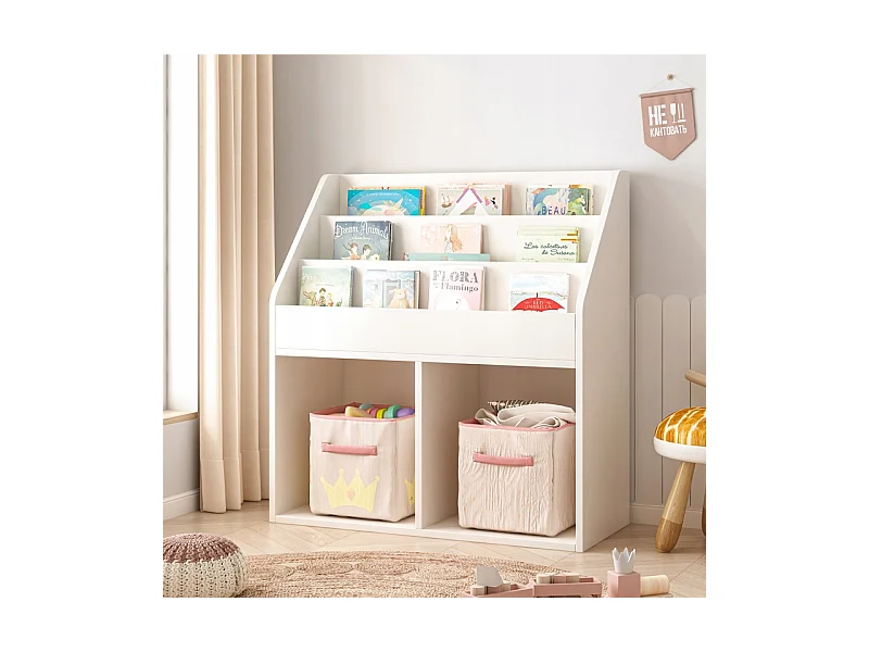 ÉTAGÈRE À LIVRES ET JOURNAUX POUR ENFANTS ARMOIRE À JOUETS BIBLIOTHÈQUE SUR PIED 80 CM